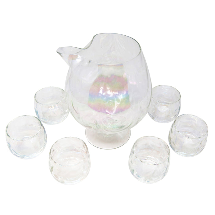 Vintage West Virginia Glass Draping Iridescent Pedestal Pitcher Set Top | The Hour Shop