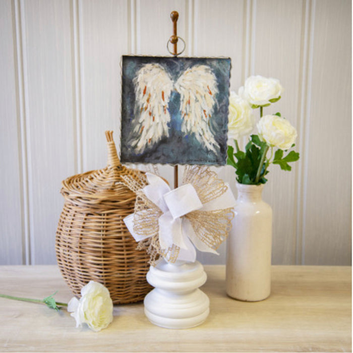 White Angel Wings with Blue Background Galvanized Framed Mini Pic