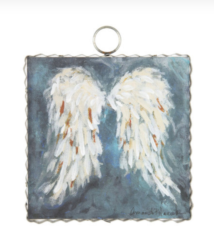 White Angel Wings with Blue Background Galvanized Framed Mini Pic