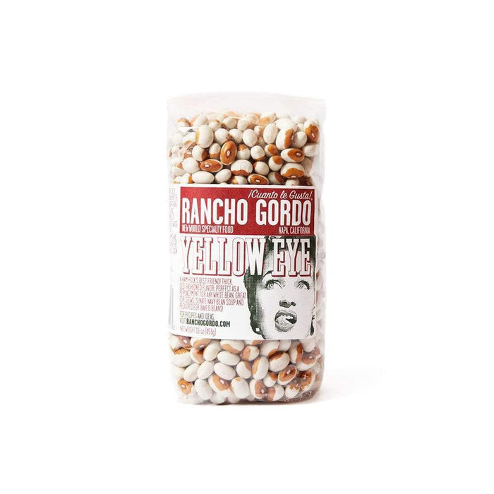 Bag of Rancho Gordo Yellow Eye beans on a white background